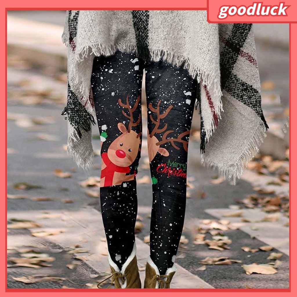 [ULK] Quần Legging Dáng Suông Lưng Cao Co Giãn Tốt Họa Tiết Bông Tuyết Giáng Sinh Đường Phố Mùa Thu Đông Cho Nữ