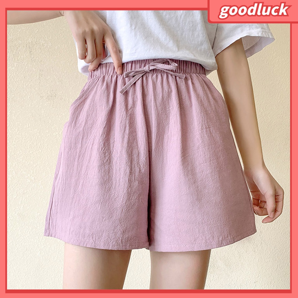Quần Short Thể Thao Dáng Chữ A Lưng Thun Rút Dây Màu Trơn Thoáng Khí Cho Nữ