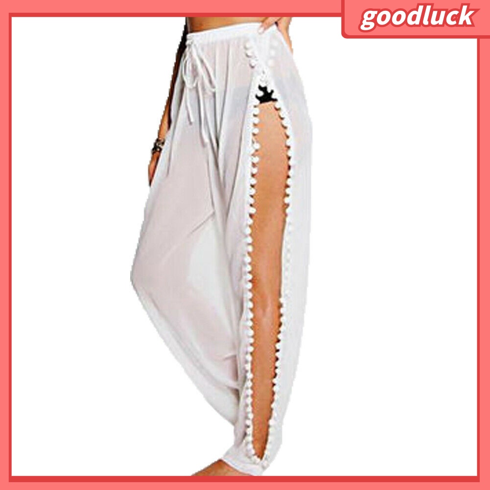 [ULK] Quần Dài Lưng Cao Có Dây Rút Trang Trí Bên Hông Đính Bóng Lông Cho Nữ