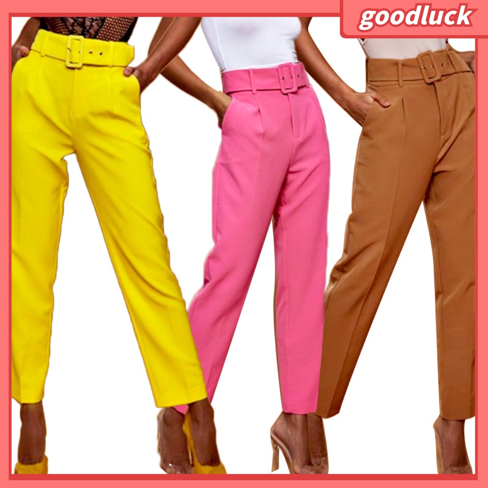 Quần Dài Lưng Cao Màu Trơn Thời Trang Cho Nữ