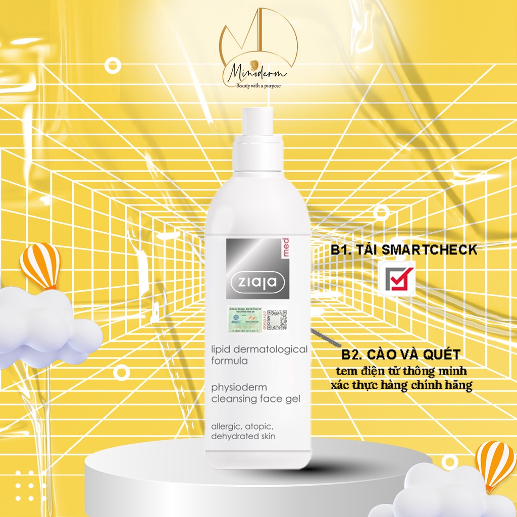 Gel rửa mặt sinh lý Ziaja Med Lipid Dermatological Formula Physioderm Giúp Làm Sạch, Loại Bỏ Dầu cho da nhạy cảm 200ml