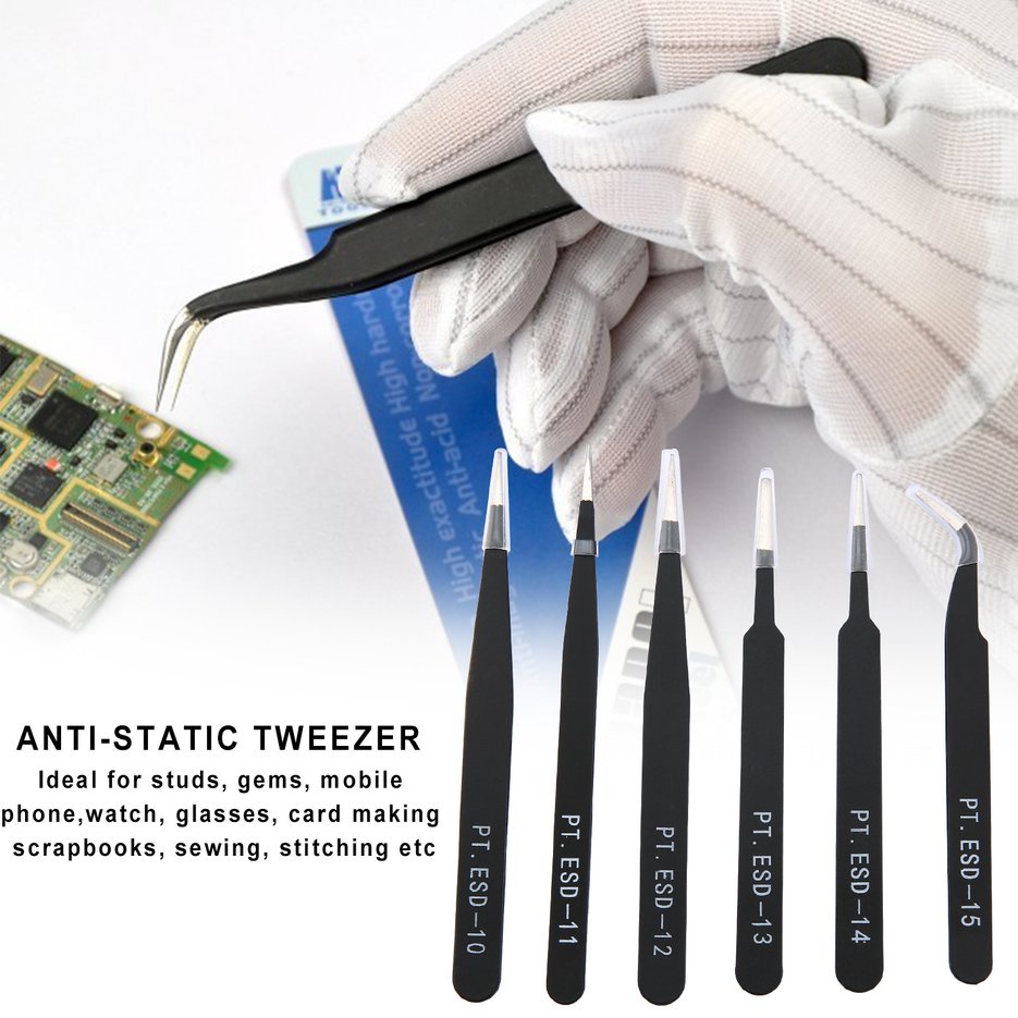 6pcs/set Resists Corrosion Anti-static Tweezers For Repairing Electronic Tools