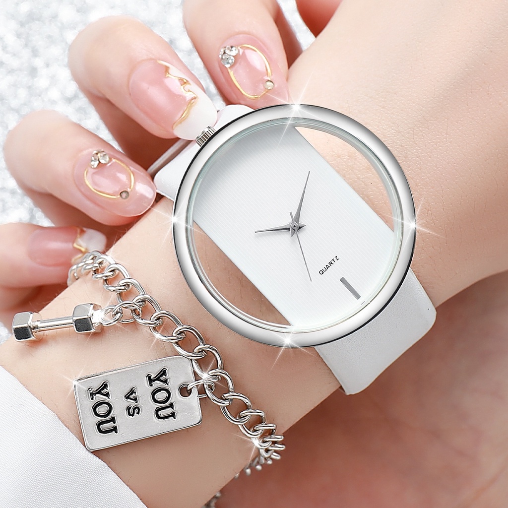 Đồng Hồ Nữ Dây Da Mặt Tròn Đính Hạt Giả Ngọc Trai Thời Trang