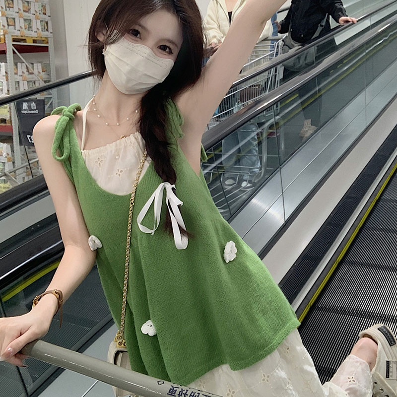 Áo tank top SINRANSINYA ôm dáng mẫu 2023 họa tiết hoa nhỏ ngọt ngào thời trang mùa hè cho nữ