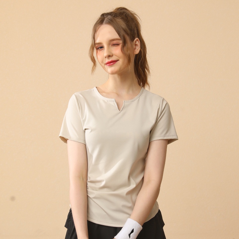 Áo Thun Ngắn Tay Cổ Chữ V Dáng Ôm Thời Trang Mùa Hè Tập Yoga Dành Cho Nữ