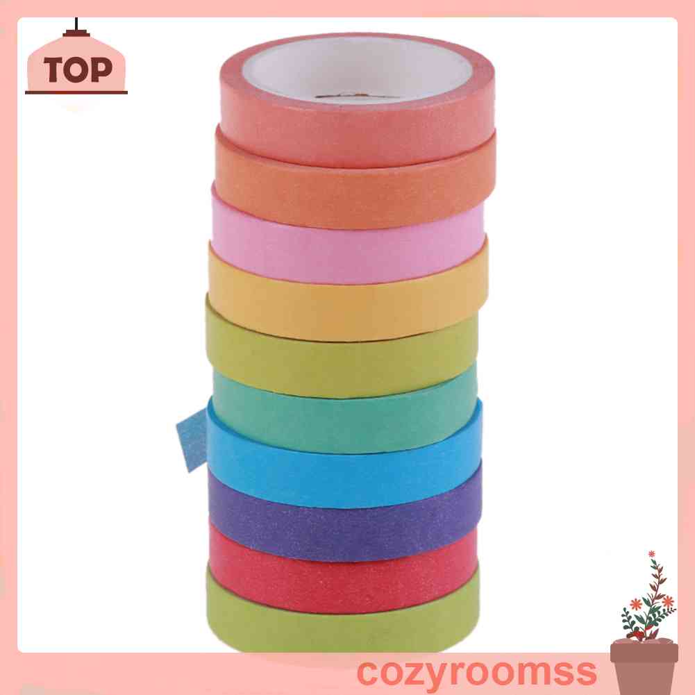 Set 10 Cuộn Băng Dính Nhiều Màu Sắc Dùng Trang Trí Sổ Tay DIY