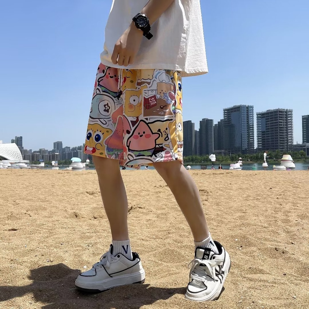Quần Short Vải Lụa Lạnh Dáng Rộng In Hình Anime Nhật Bản Dễ Thương Thời Trang Mùa Hè 2023 Cho Nam Và Nữ