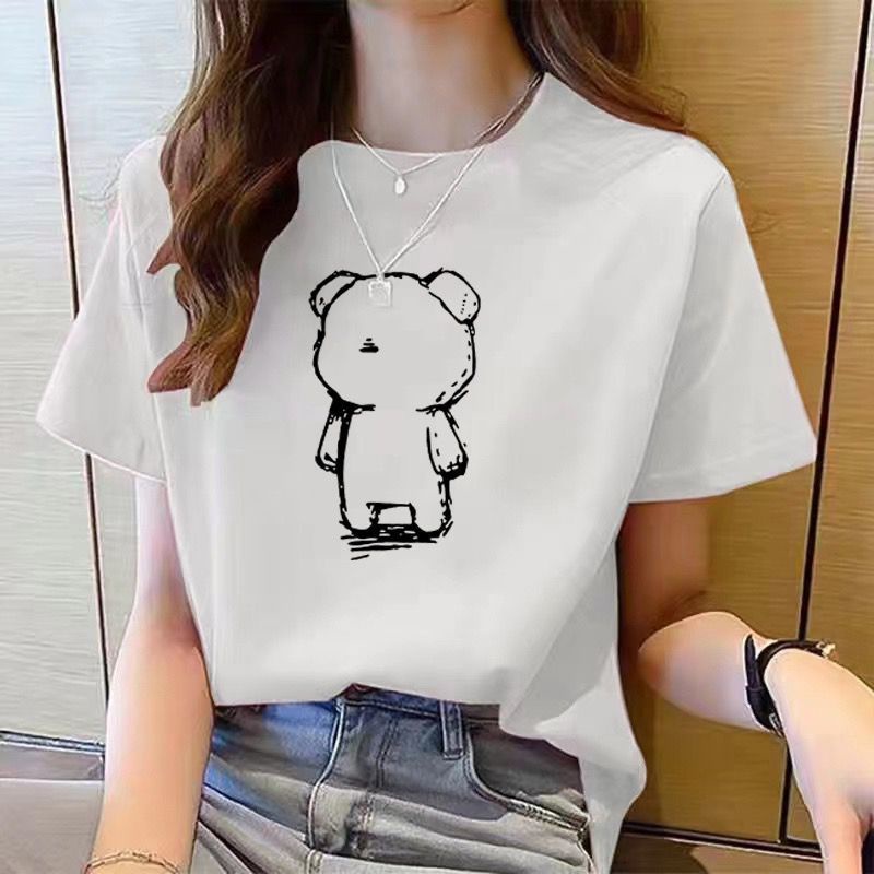 Áo Thun Cotton Tay Ngắn Dáng Rộng In Họa Tiết Thời Trang Mùa Hè Phong Cách Hàn Quốc Cho Nữ
