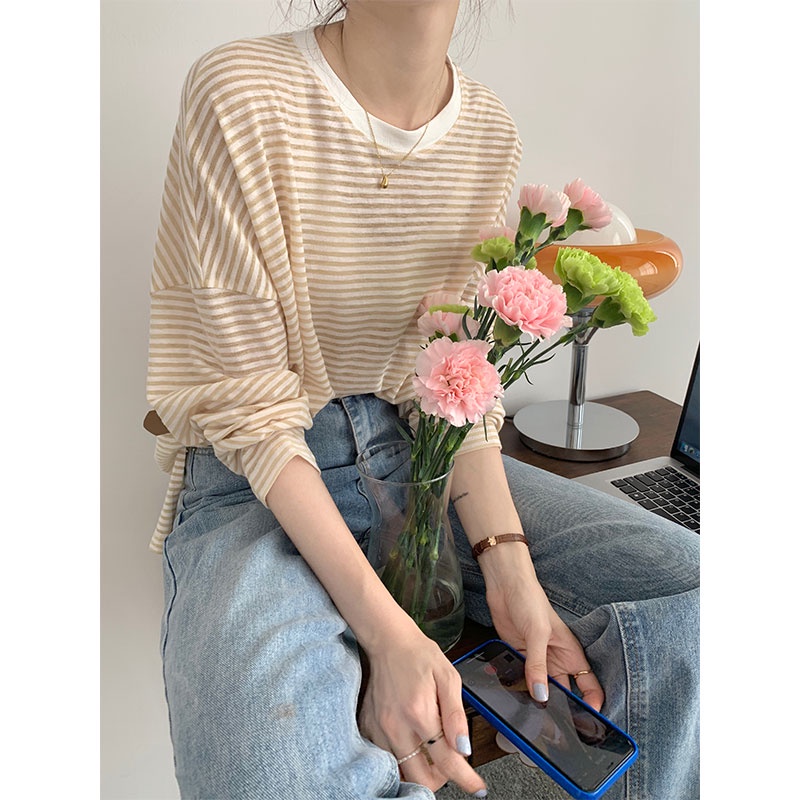 SUXI Áo Sơ Mi Chống Nắng Tay Dài Dáng Rộng Kẻ Sọc Trẻ Trung Phong Cách Hàn Quốc