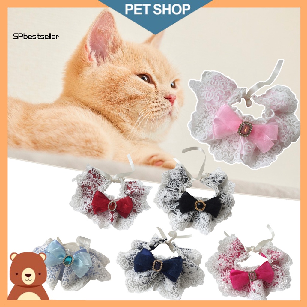 Vòng Đeo Cổ Chống Cắn Chống Sặc Phối Ren Đính Đá Quý Giả Dành Cho Thú Cưng