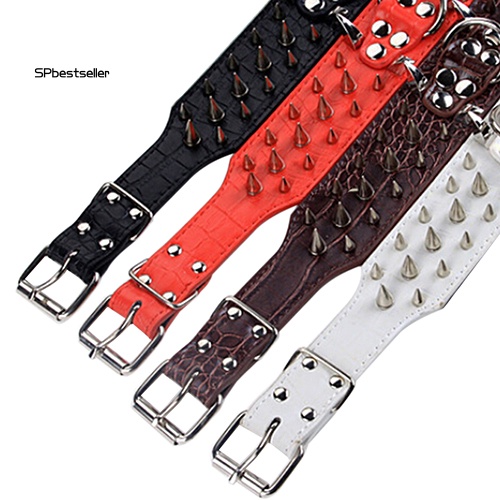 Vòng Cổ Giả Da Bản Rộng Đính Gai Nhọn Cho Chó Pitbull Cỡ Vừa Và Lớn