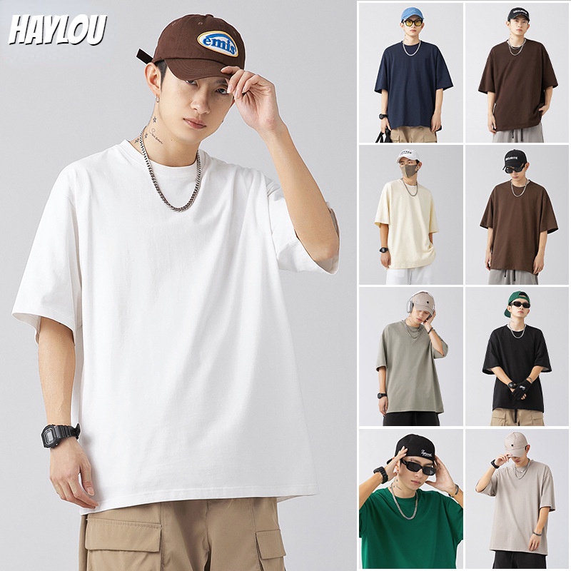 Japanese men's 250g heavy-duty pure cotton T-shirt, men's new loose and versatile multi-color base shirt, short sleeved top HZFMC0371