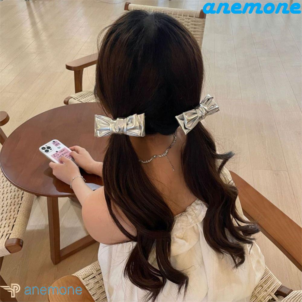 Kẹp Tóc Nơ Bằng Da PU Y2K Phong Cách Hàn Quốc Ngọt Ngào Cho Nữ