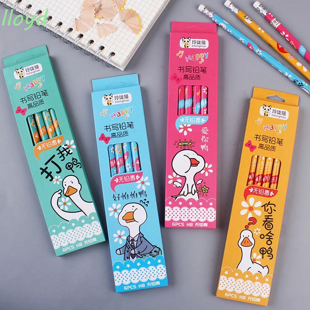 Bộ Bút Chì Gỗ Họa Tiết Vịt Hoạt Hình Dành Cho Học Sinh