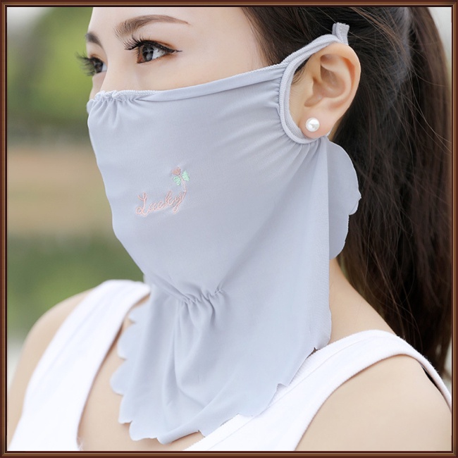 Khẩu Trang Chống Nắng Chống Bụi Bằng Lụa Mát Thêu Họa Tiết Hoa Gợn Sóng Thời Trang Mùa Hè Cho Nữ