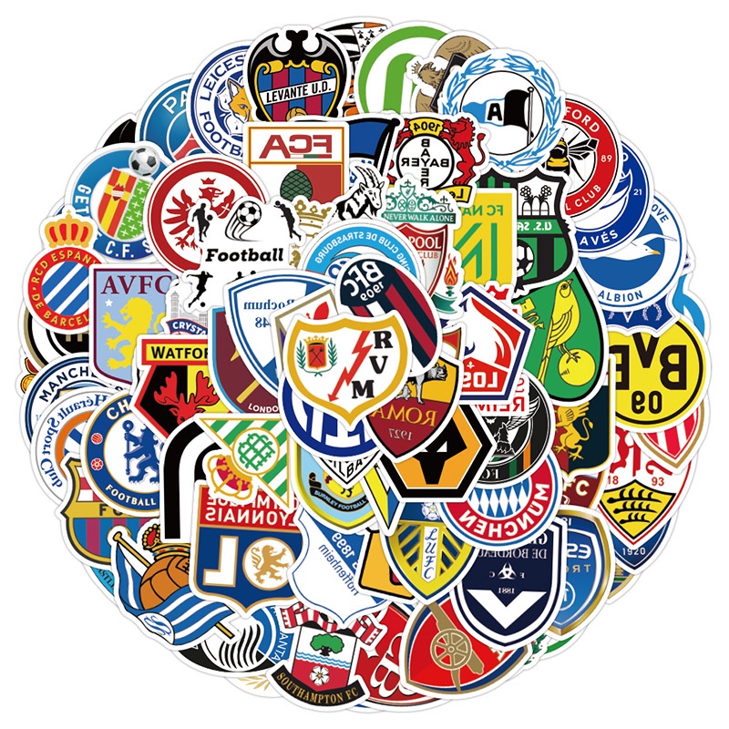 J· Hình Dán Chống Nước Football Team Emblem Thể Thao Mũ Bảo Hiểm Máy Tính Xách Tay Hành Lý Dán Thiết Lập, 50 tờ