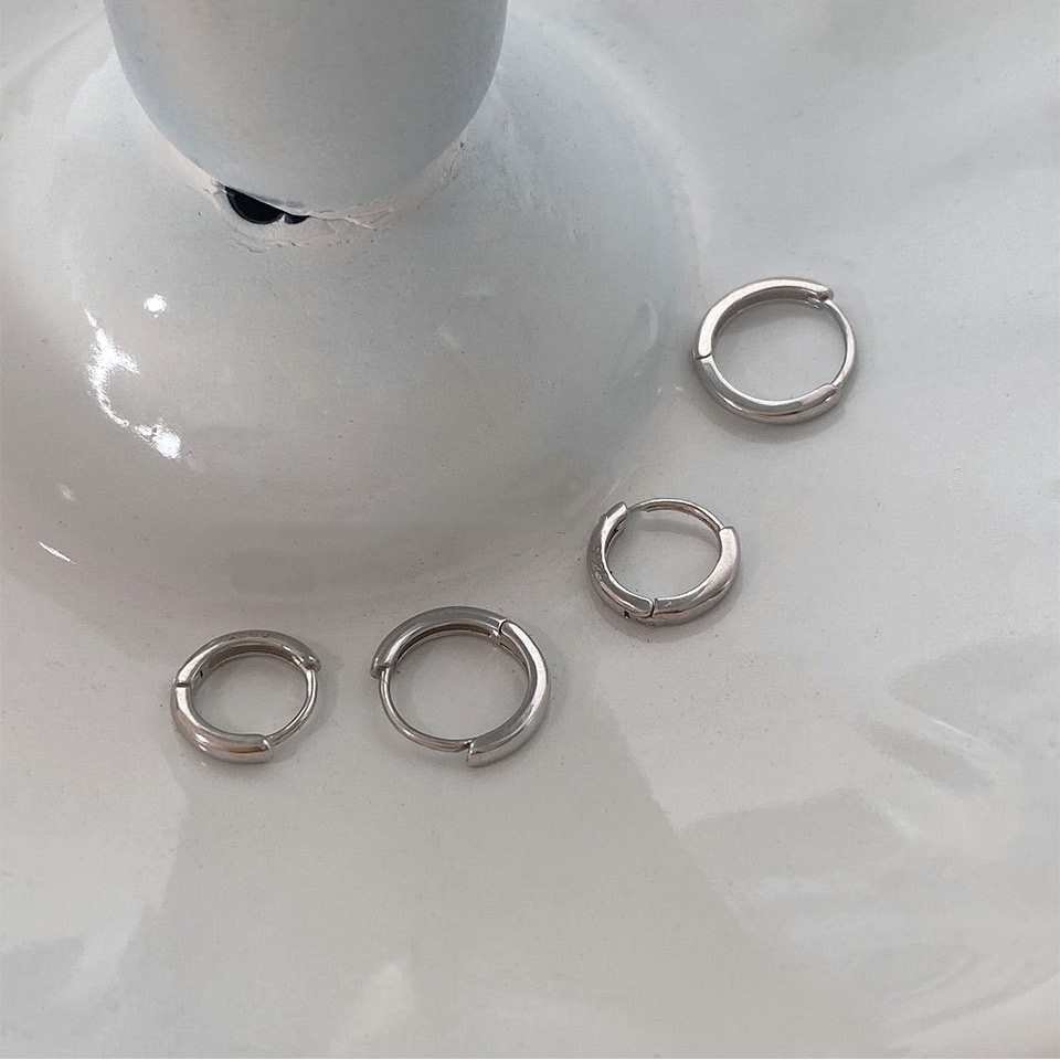 Bông Tai Mạ Bạc 925 Hình Tròn Trơn Đơn Giản Xinh Xắn Dành Cho Cặp Đôi