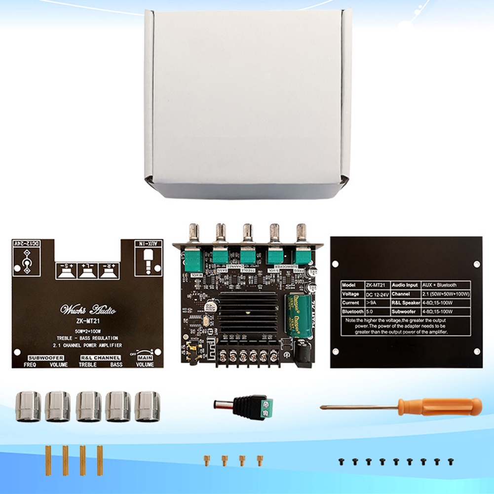 Bảng Mạch Khuếch Đại Âm Thanh ZK-MT21 2x50W + 100W 2.1 AUX 12V 24V Bluetooth 5.0 Bass Dành Cho Gia Đình