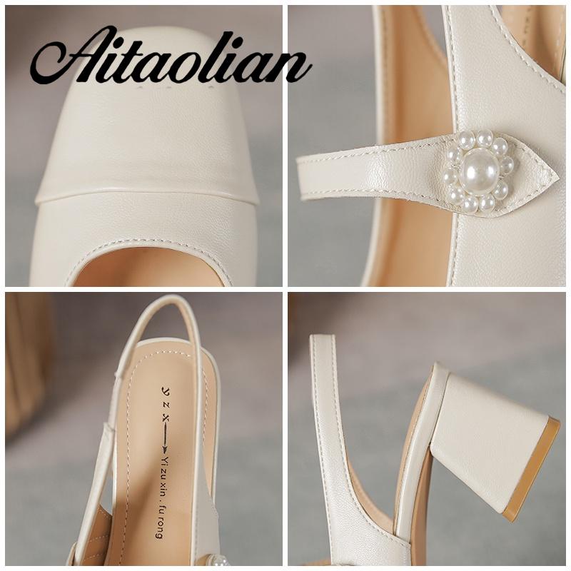 Xăng đan Da Mềm Cao Gót 5cm Màu Trơn Thời Trang Cho Nữ