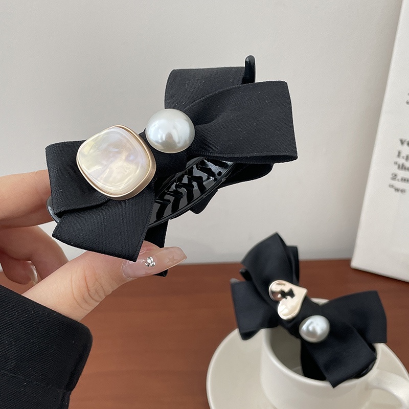 Kẹp Tóc Đuôi Ngựa Hình Nơ Trái Tim Đính Ngọc Trai Thời Trang Mù