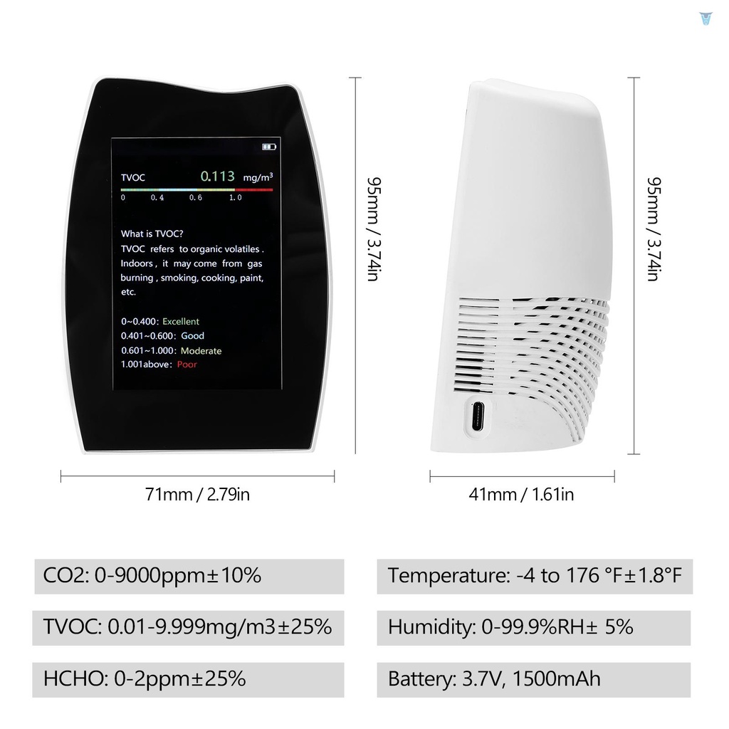 Máy Đo Nhiệt Độ Và Độ Ẩm Không Khí CO2 Màn Hình Cảm Ứng Kỹ Thuật Số Đa Năng HCHO TVOC