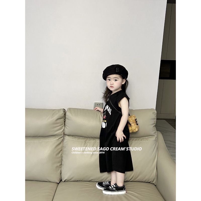 Đầm Thun Mùa Hè 2023 Sát Nách Dáng Dài Phong Cách Hàn Quốc Hợp Thời Trang Cho Bé Gái