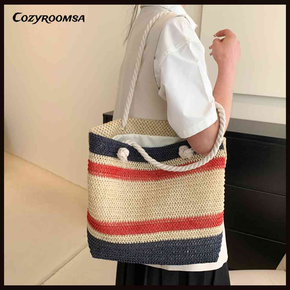 Túi Xách Đeo Vai Dệt Tay Họa Tiết Kẻ Sọc Màu Sắc Tương Phản Thời Trang Mù