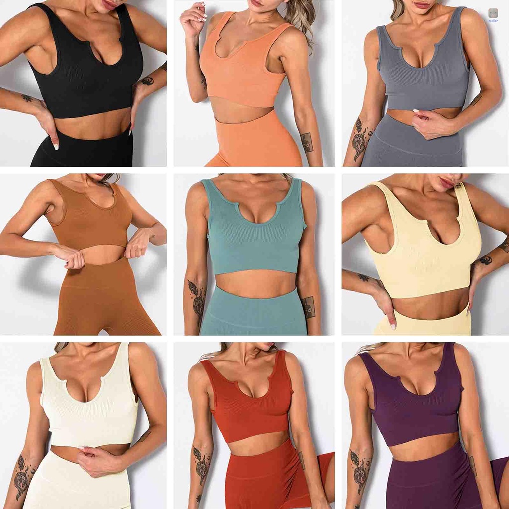 Bộ Trang Phục Thể Thao 2 Mảnh Gồm Áo Croptop Có Đệm Mút + Quần Short Lưng Cao Có Thể Tháo Rời