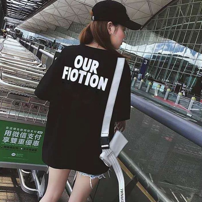 Áo Thun Tay Ngắn Dáng Rộng Màu Đen Phong Cách Phương Tây Thời Trang Mùa Hè 2023 Cho Nữ