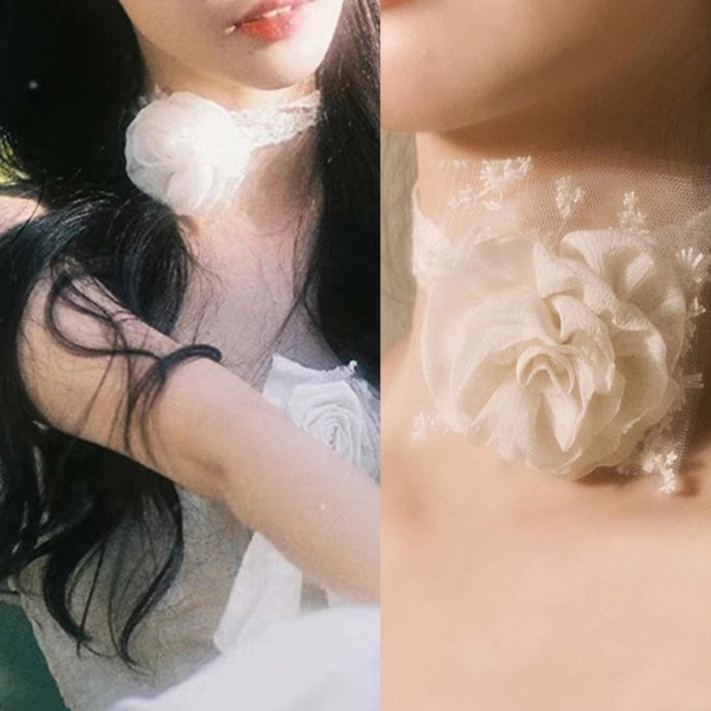 Vòng Cổ Choker Bằng Vải Ren Họa Tiết Hoa Hồng Cho Nữ