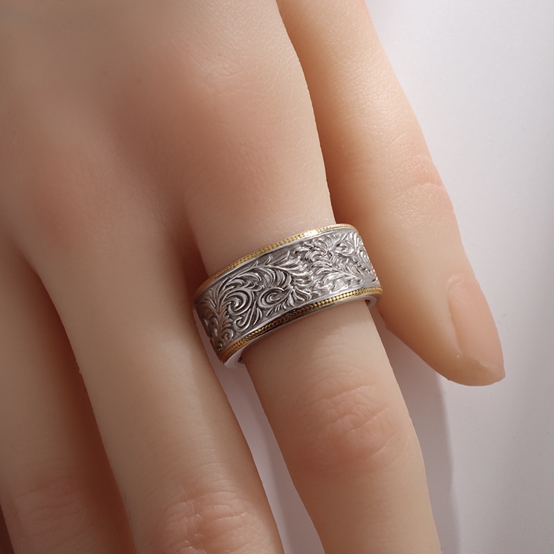 Nhẫn Bạc Trang Trí Họa Tiết Dập Nổi Sang Trọng Cho Nam Nữ