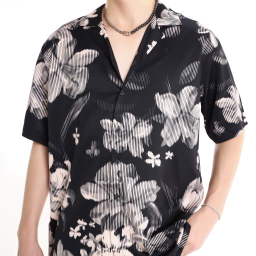 Áo Sơ Mi Nam Tay Ngắn Casa In Họa Tiết Hoa Cỏ Màu Đen Nam Tính Phong Cách Trẻ Trung Form Relaxed Thoải Mái FAPAS