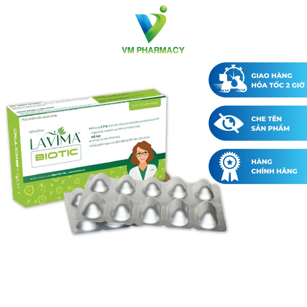 Viên uống phụ khoa, Men vi sinh vùng kín LAVIMA BIOTIC 20 Viên, giảm khí hư