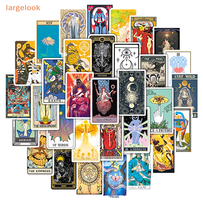 Bộ 50 Miếng Dán Thẻ Bài Tarot Graffiti Chống Thấm Nước Dùng Trang Trí Vali / Laptop / Ván Trượt / Xe Máy