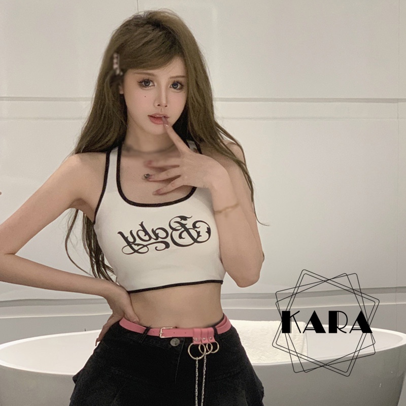 Áo Tank Top Sát Nách Có Mút Đệm In Chữ Phong Cách Hàn Quốc Thời Trang Cho Nữ