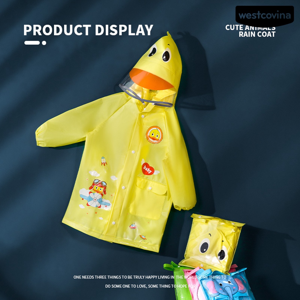 [COD]☁Áo Mưa Có Mũ Trùm Chống Nước In Họa Tiết Thú Hoạt Hình Cho Bé