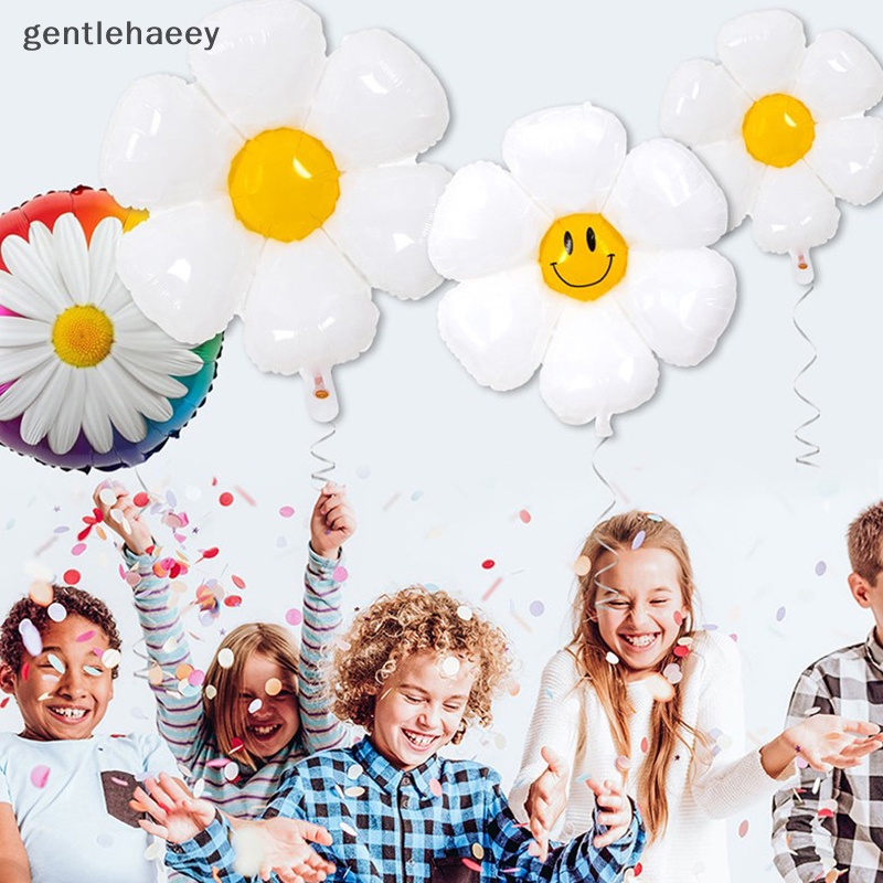 Gent Bong Bóng Heli Bằng Lá Nhôm Nhiều Kích Cỡ Hình Hoa Cúc Trắng Trang Trí Hoa Hướng Dương