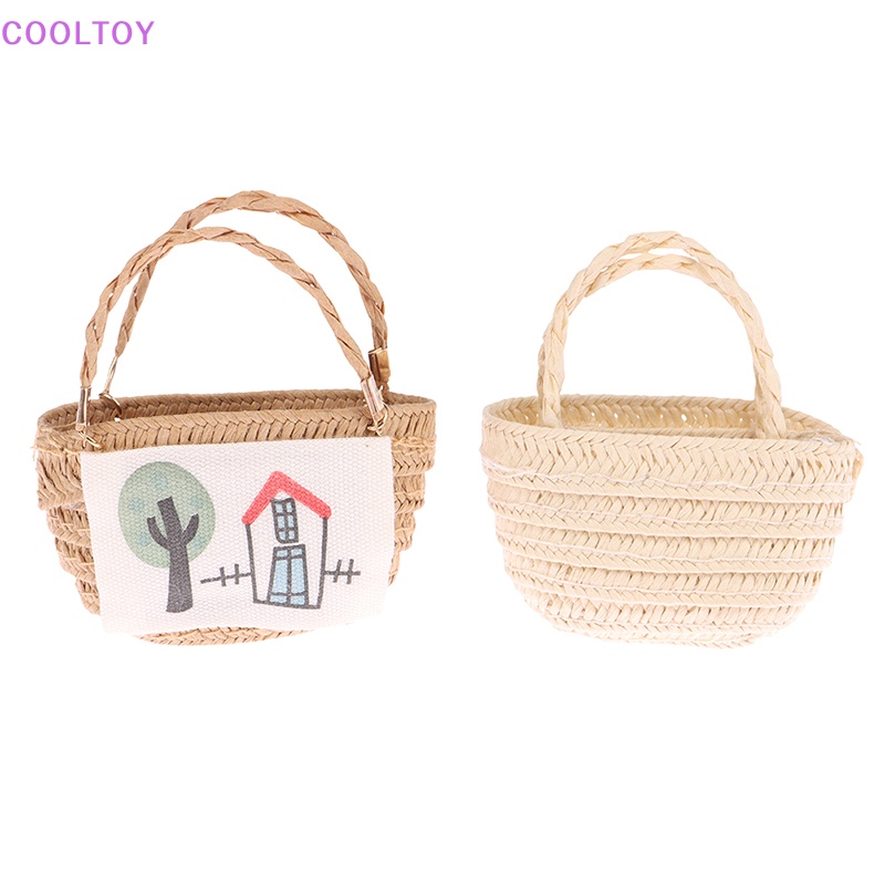 Giỏ Rơm Đan Mini Đựng Đồ Trang Trí Nhà Búp Bê Tỷ Lệ 1 / 12