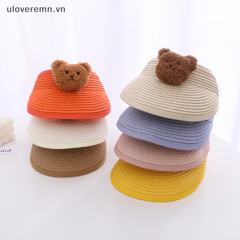 Mũ Rơm Chống Nắng Hở Chóp Hình Gấu Hoạt Hình Có Thể Gấp Gọn Cho Bé