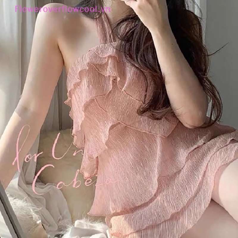 Đầm Mini Sát Nách Cổ Yếm Nhún Bèo Thanh Lịch Ngọt Ngào Mùa Hè Cho Nữ