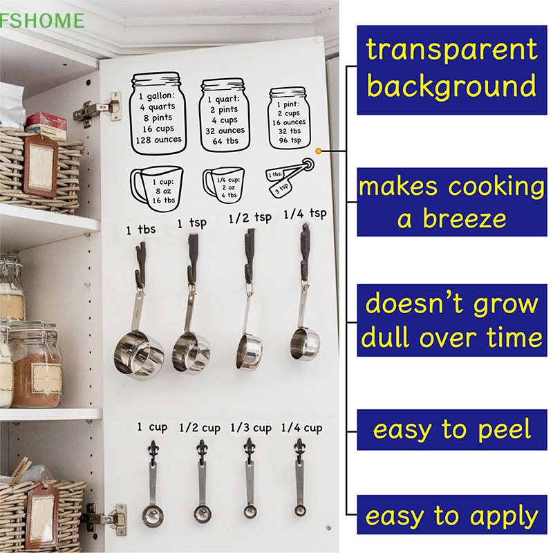 Set 2 Tấm Decal PVC Đo Lường Nấu Ăn Tiện Dụng Mới