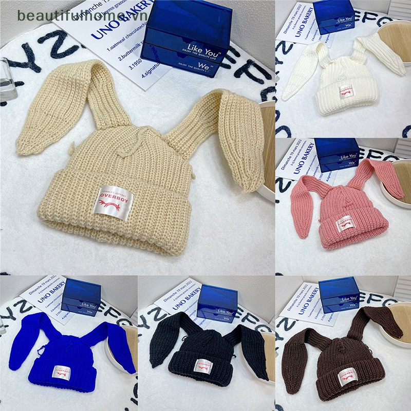 Mũ Len Beanie Dệt Kim Đính Tai Thỏ Tai Dài Dễ Thương Cho Nam Và Nữ