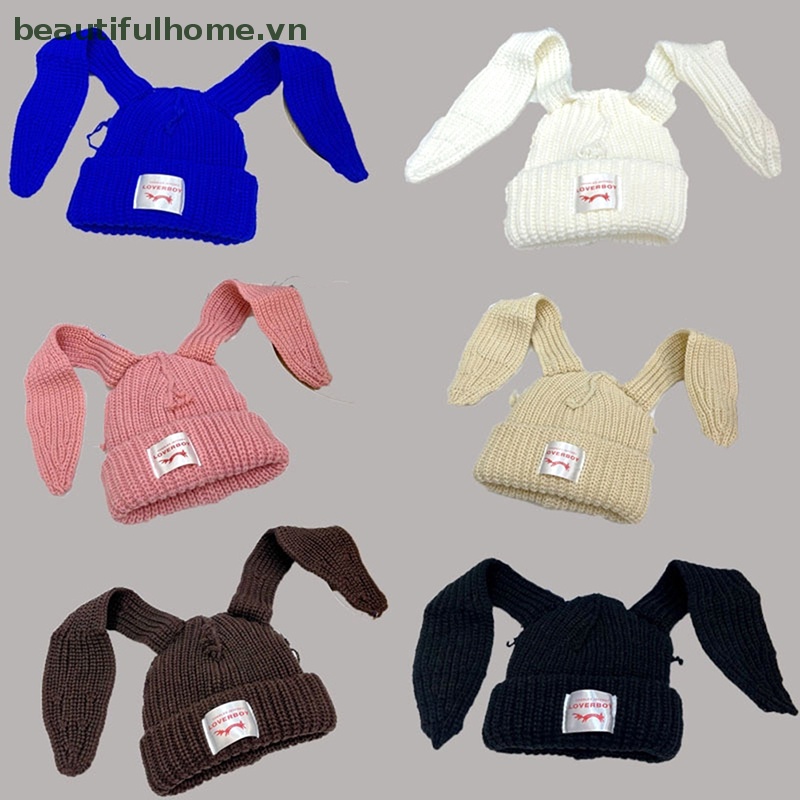 Mũ Len Beanie Dệt Kim Đính Tai Thỏ Tai Dài Dễ Thương Cho Nam Và Nữ