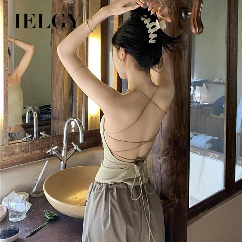 IELGY    Áo Hai Dây Hở Lưng Phong Cách Pháp Sang Trọng Cho Nữ