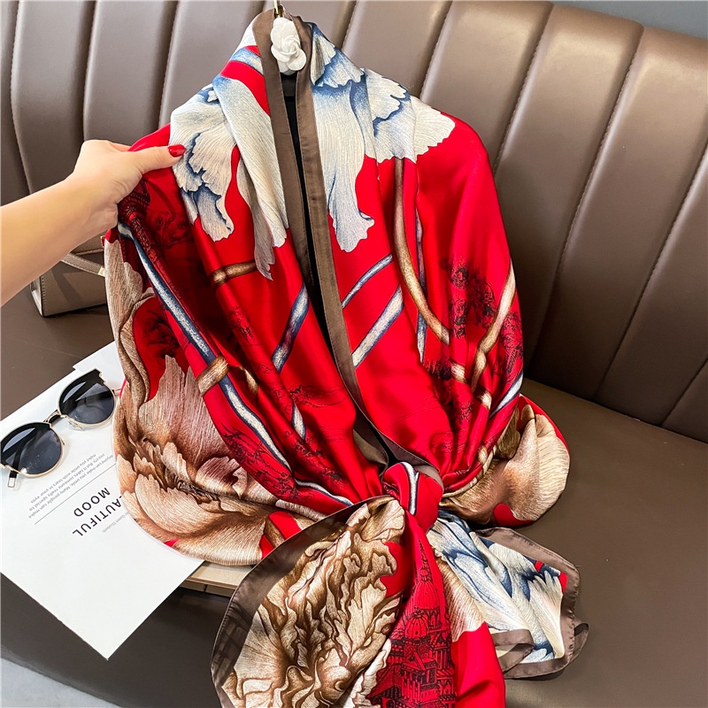 Khăn Choàng Lụa Mỏng Dáng Dài Chống Nắng Họa Tiết Hình Học Đơn Giản Thời Trang Phong Cách Mới 2023 Kích Thước Lớn 180x 90CM Dành Cho Bạn Nữ