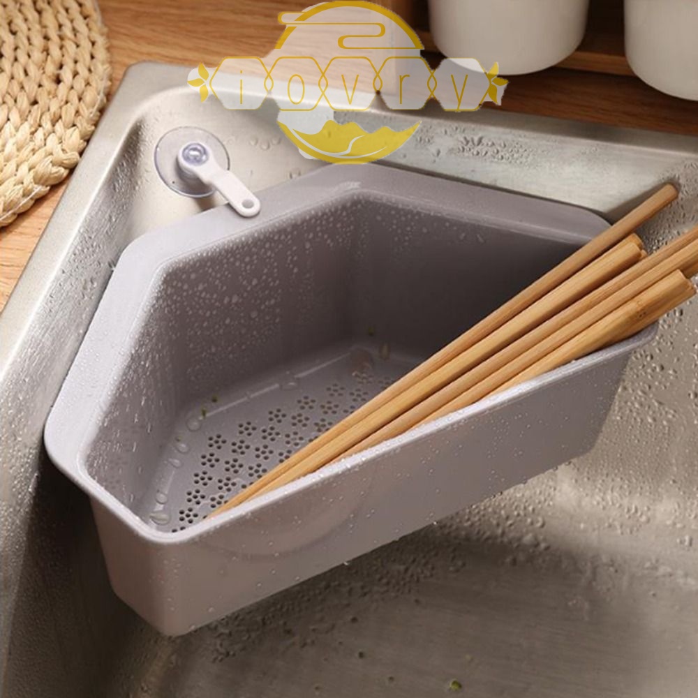 Rổ Nhựa Hình Tam Giác Có Giác Hút Gắn Bồn Rửa Nhà Bếp Bền Bỉ
