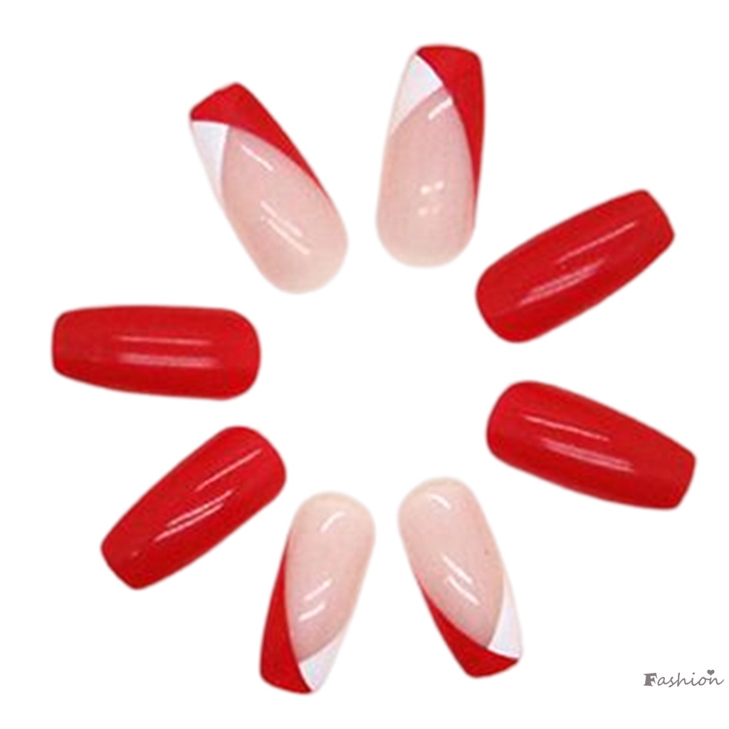 Móng Tay Giả Màu Trắng Và Đỏ Không Đau Không Dễ Vỡ Phong Cách Pháp