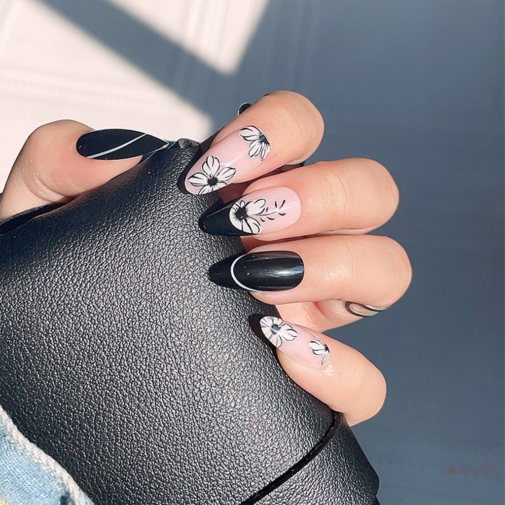 Móng Tay Giả Màu Trắng Đen Bằng Chất Liệu ABS Phong Cách Pháp