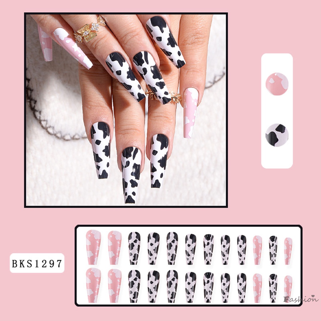 Móng Tay Giả Dài Màu Trắng Đen Thân Thiện Với Môi Trường Cho Người Mới Bắt Đầu