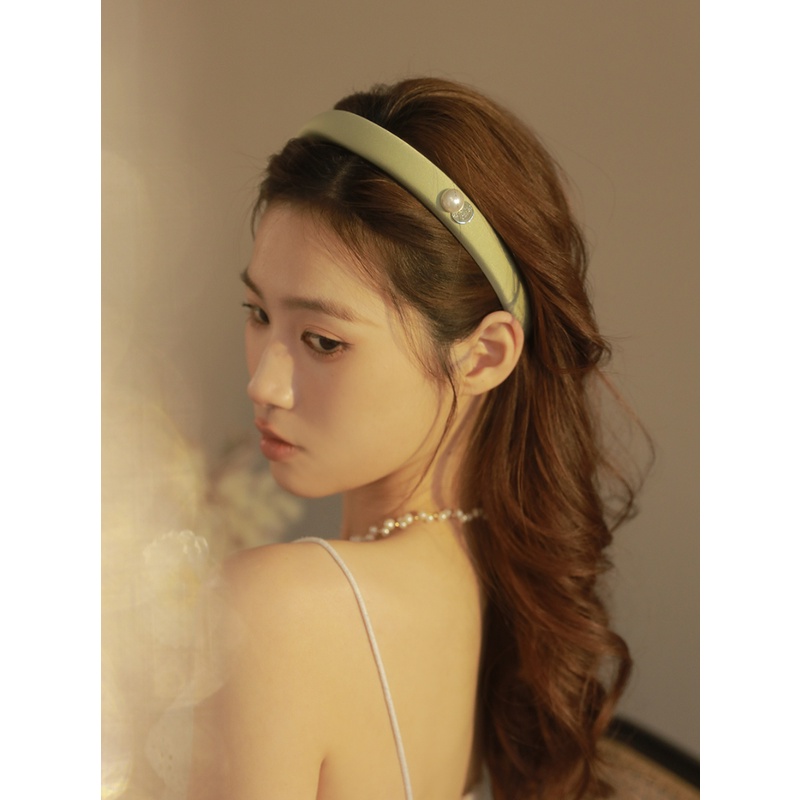 Kẹp Tóc Vải Satin Đính Ngọc Trai Thiết Kế Đơn Giản 1.5cm